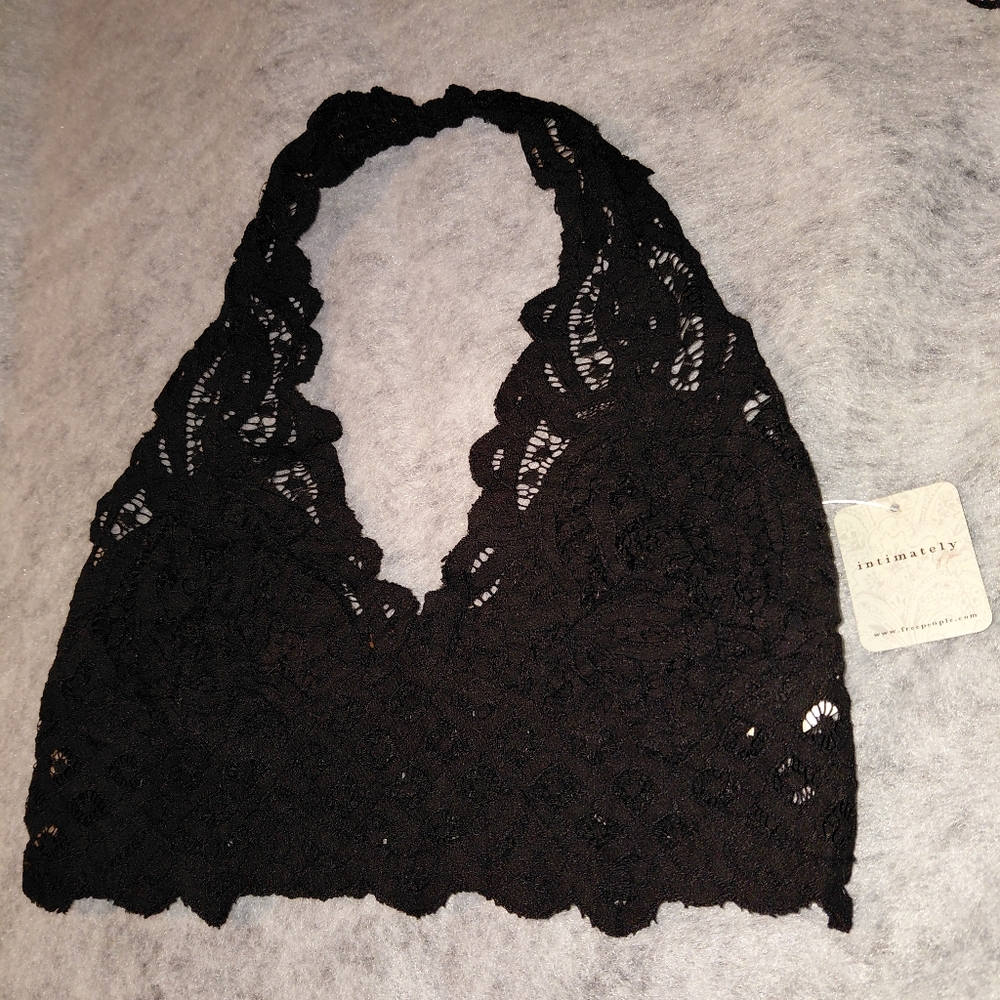 NWT Free People Adella Lace Halter Bralette Womens Large Black - Picture 3 of 16